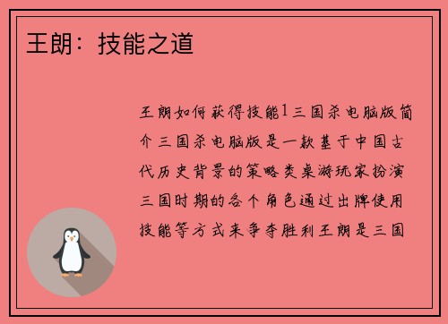 王朗：技能之道